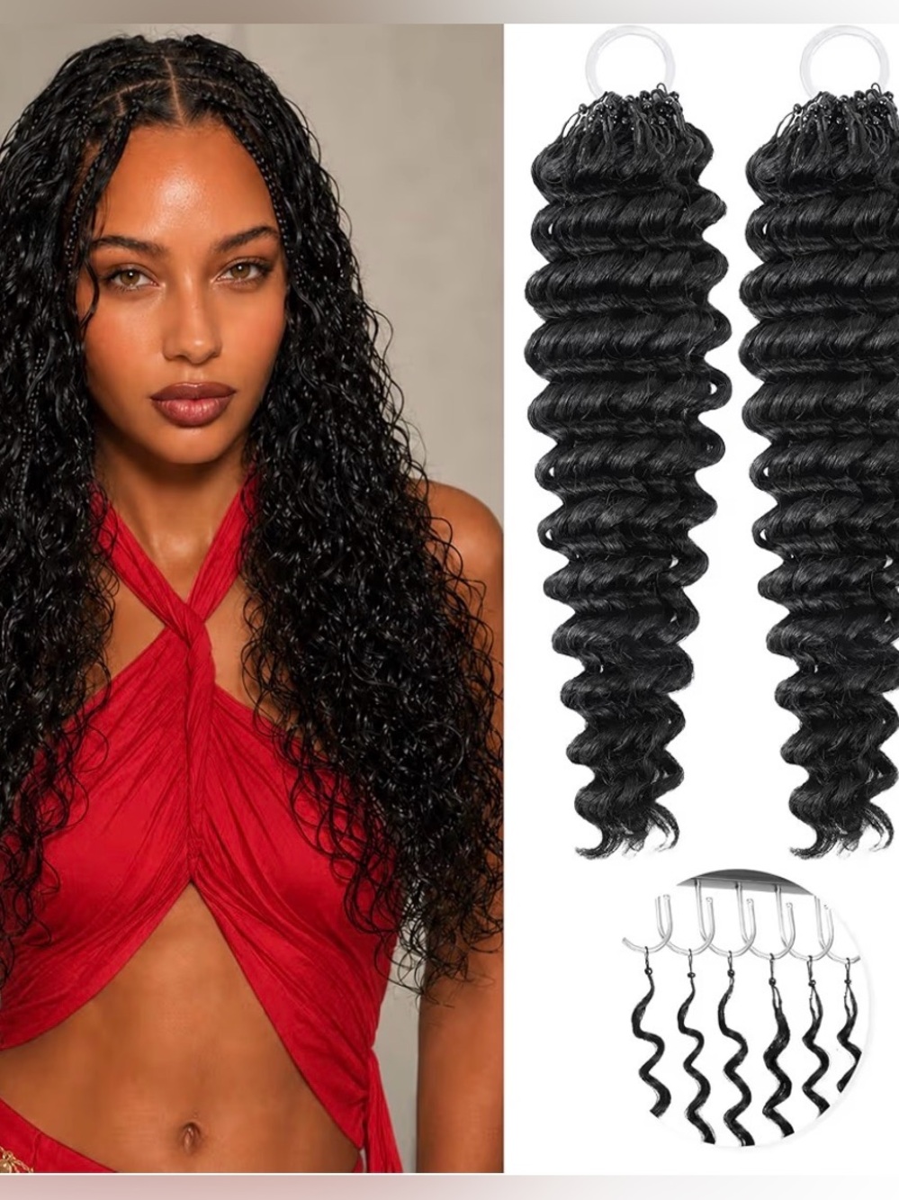 18” Deep Wave Crochet Human Hair Pre Separated Knotless Braids 40 Strands